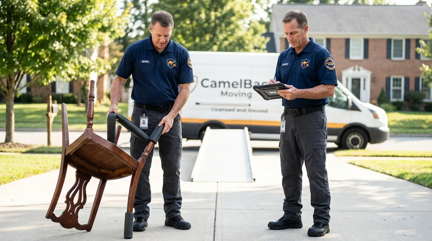 Movers inspecting furniture for damage prevention before loading in Fruitland Park, FL